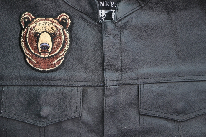 Bear Head Patch shown on leather vest