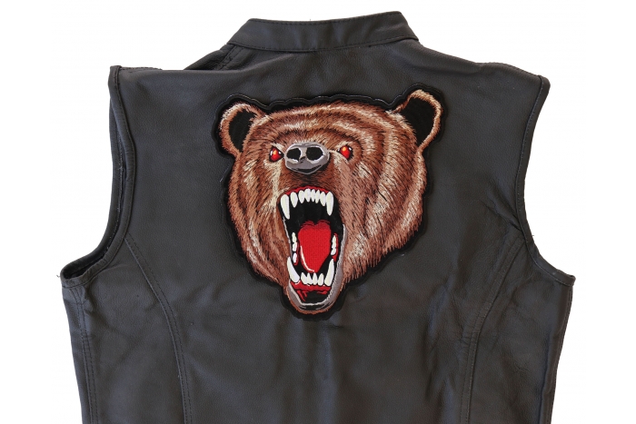 Bear Patch, Large Animal Patches for Jackets shown on leather vest