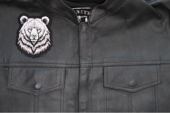 Bear Stare Patch shown on leather vest