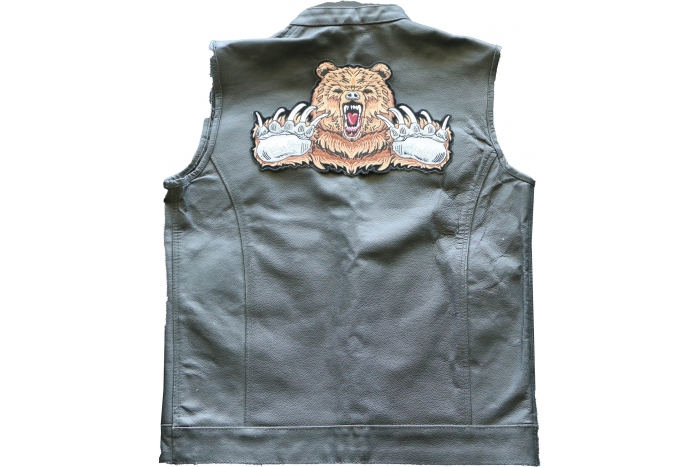 Bear and Claws Patch, Large Animal Patches for Jackets shown on leather vest