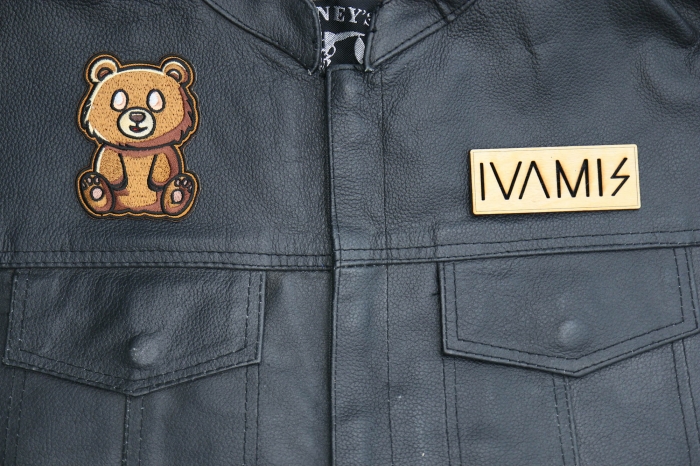 Brown Bear Patch shown on leather vest