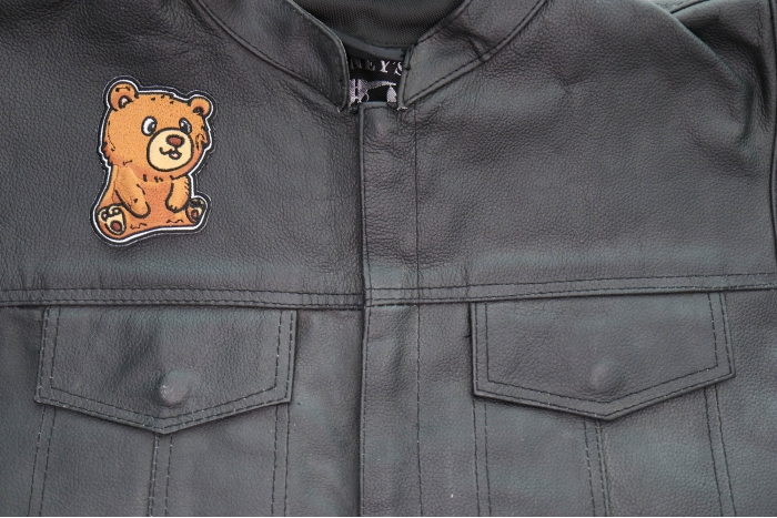 Cute Bear Patch shown on leather vest