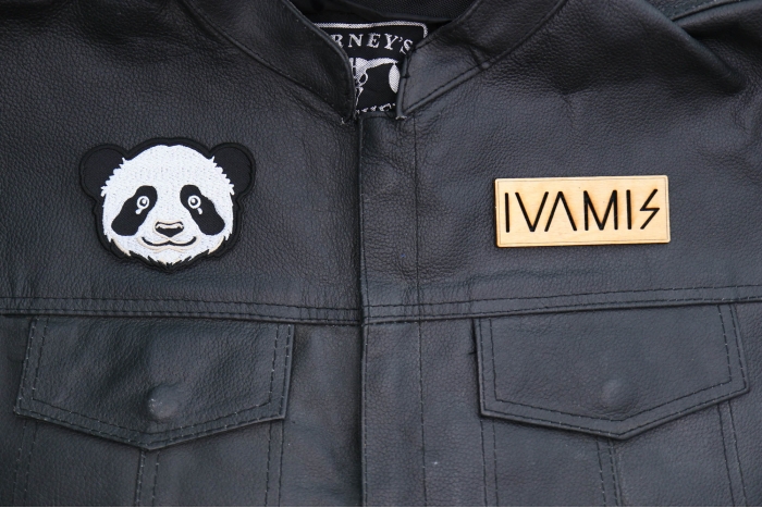Panda Bear Patch shown on leather vest
