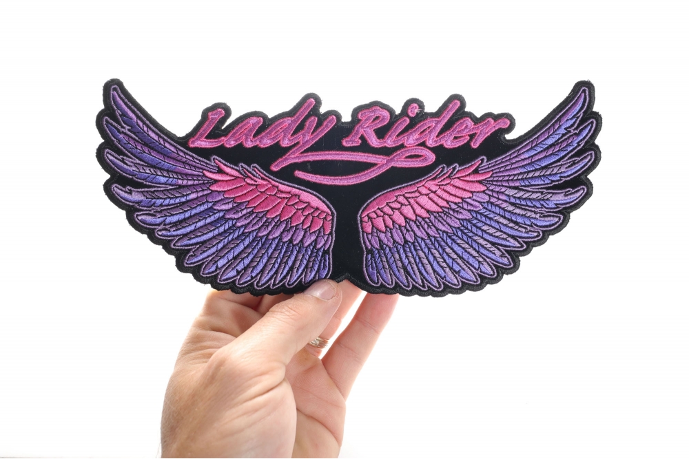 Lady Rider Wings Feathers Embroidered Biker Patch Large FREE SHIP 