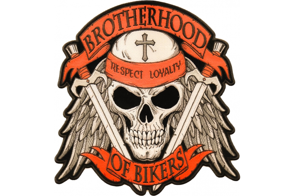 Brotherhood Rocker Patch Brotherhood of Bikers Respect and Loyalty Skull Large Biker Back Patch ...