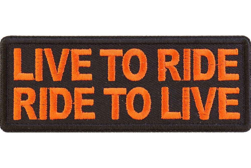 LIVE TO RIDE TWO EMBROIDERED PATCH LARGE ROCKER PATCHES BLACK/ORANGE iron-on 