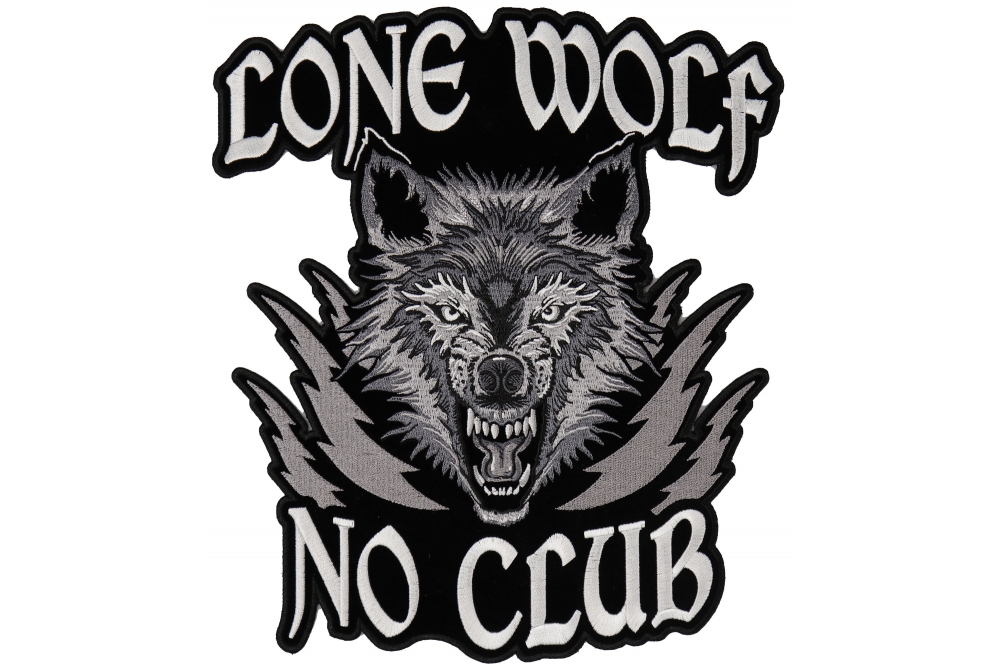 LONE WOLF NO CLUBS EMROIDERED 3 INCH BIKER PATCH 