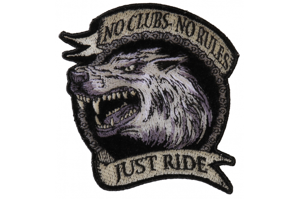 No Clubs No Rules Just Ride Lone Wolf Biker Motorcycle Patch