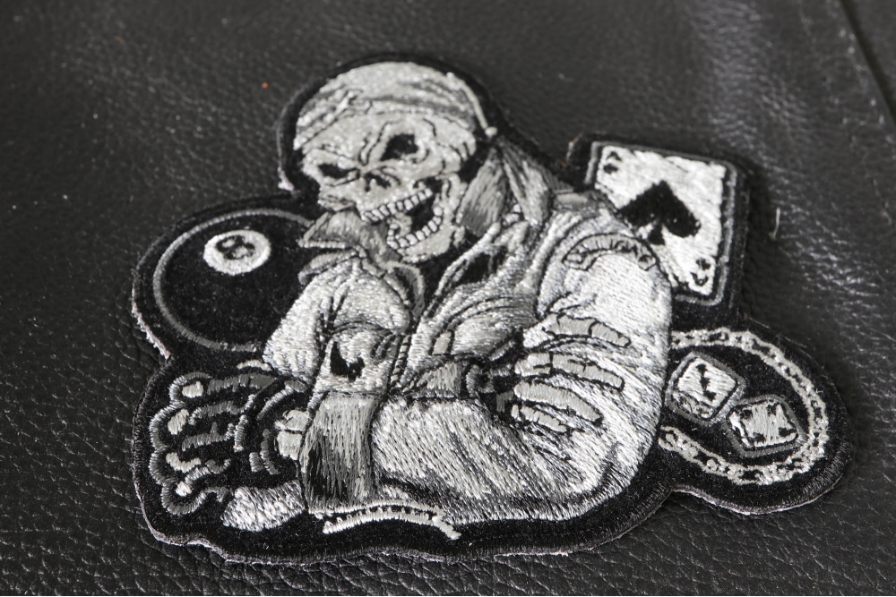 Biker Life Skull 8 Ball Aces and Dice Patch, Biker Skull Patches