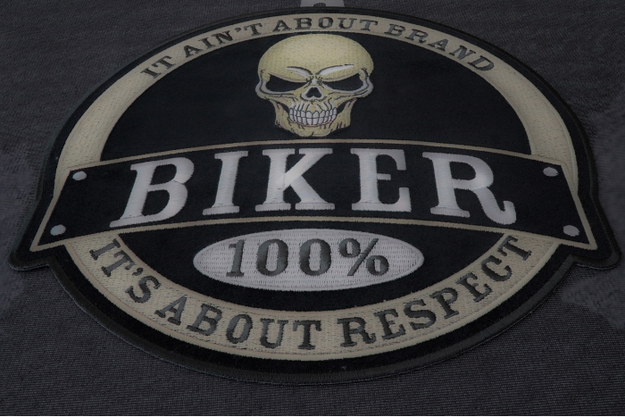 It Ain't About Brand Biker 100% It's All About Respect Skull Patch diagonal view