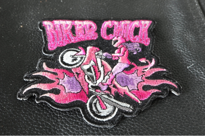 Biker Chick Small Wheeley Girl Patch In Pink Biker Chick Small Wheeley Girl Patch In Pink diagonal view