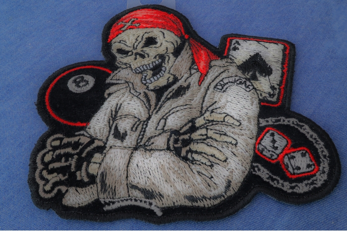 Biker Skull Dice 8 Ball and Ace of Spades Patch diagonal view