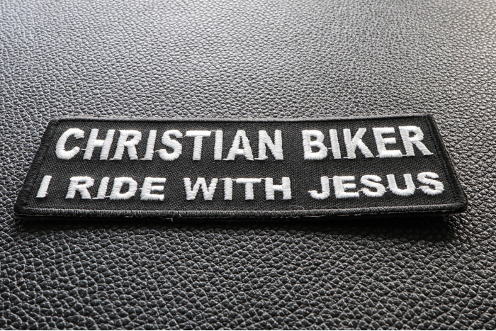 Christian Biker I Ride With Jesus Patch diagonal view