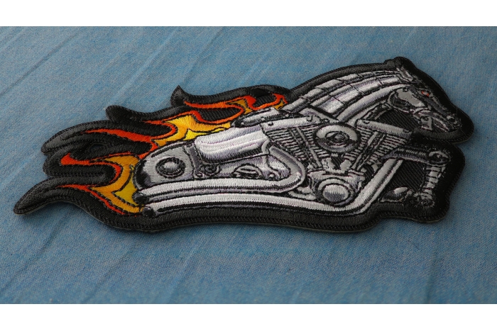 Iron Horse Motorcycle with Flames Biker Patch diagonal view