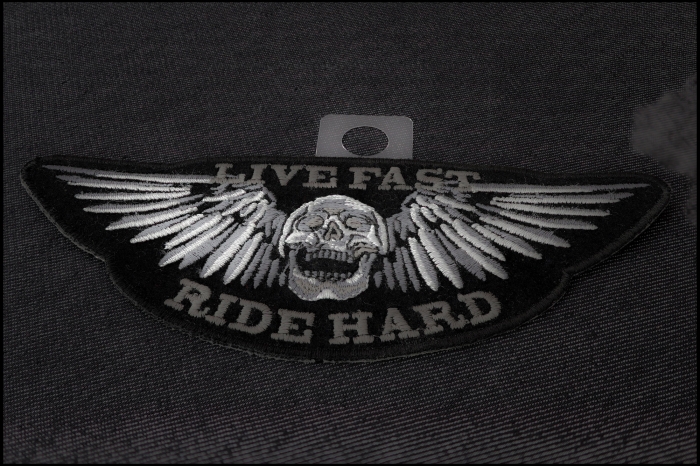 Live Fast Ride Hard Skull Patch diagonal view
