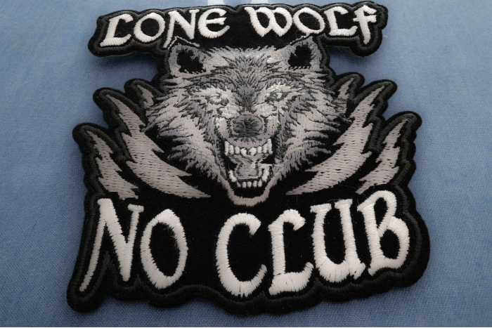 Lone Wolf No Club Small Biker Patch diagonal view