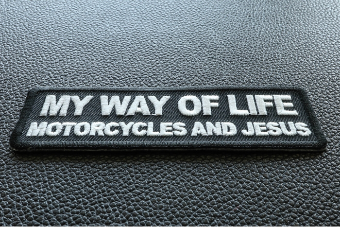My Way Of Life Motorcycles and Jesus Patch diagonal view