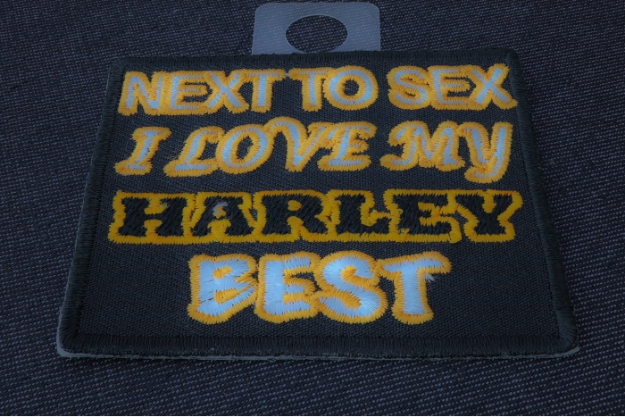 Next To Sex I Love My Harley Best Patch diagonal view
