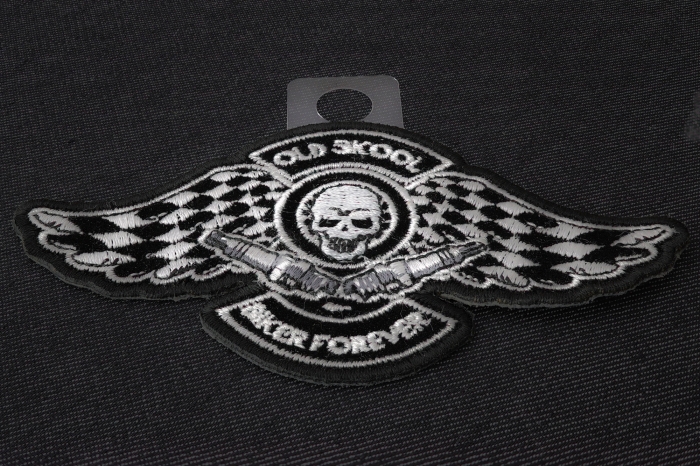 Old Skool Biker Forever Patch diagonal view