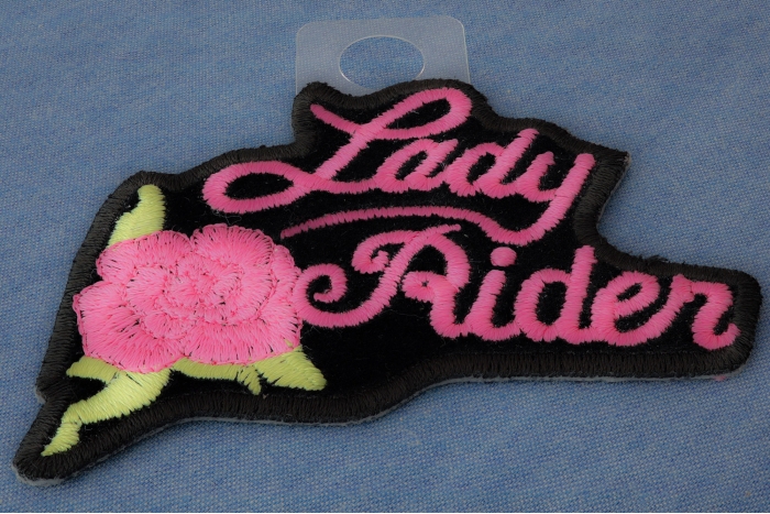 Pink Lady Rider Rose Biker Patch diagonal view