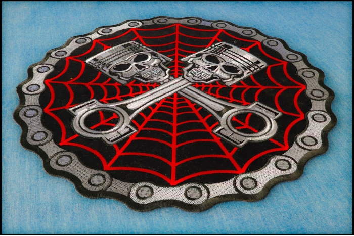 Piston Web Skulls Large Back Patch diagonal view
