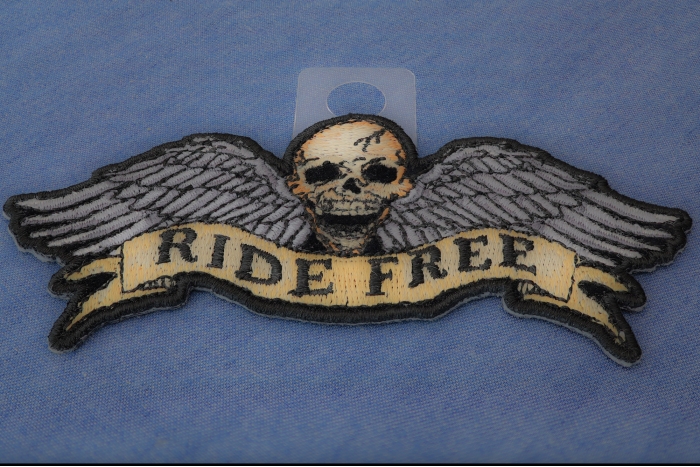 Ride Free Skull and Wings Patch diagonal view
