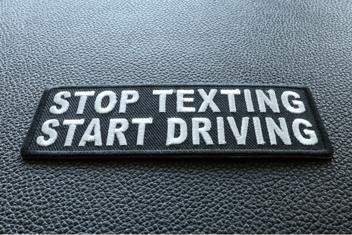 Stop Texting Start Driving Patch diagonal view