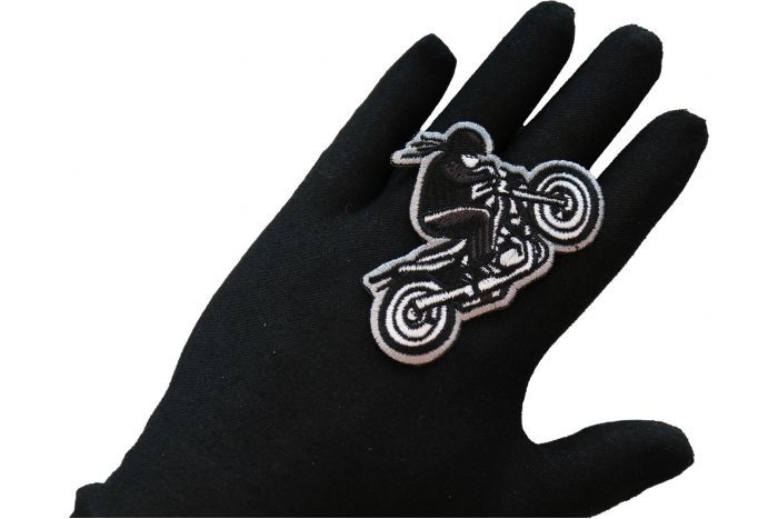 Biker Wheeley Patch, Biker Vest Patches, Sew or Iron on Patch shown on hand for size comparison