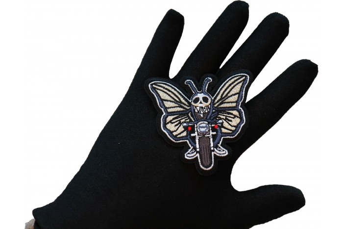 Butterfly Biker Patch, Biker Vest Patches, Sew or Iron on Patch shown on hand for size comparison