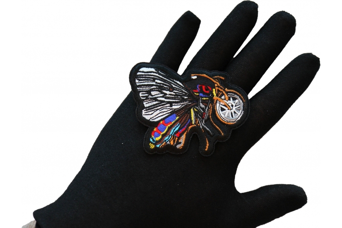 Butterfly Biker Patch, Biker Vest Patches, Sew or Iron on Patch shown on hand for size comparison
