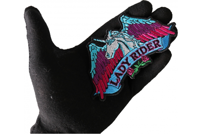 Unicorn Patch, Small Embroidered Iron on Patches for Vests shown on hand for size comparison