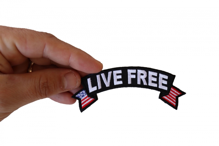 Live Free Patch, Biker Saying Patches shown on hand for size comparison