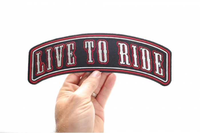 Live To Ride Patch, Large Back Patches shown on hand for size comparison