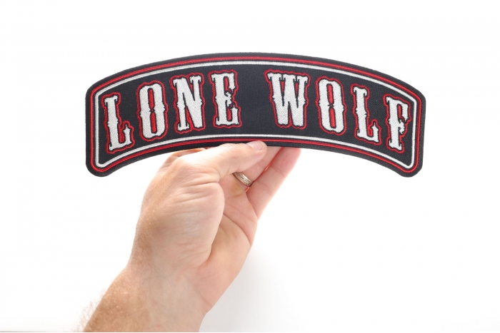 Lone Wolf Patch, Large Back Patches shown on hand for size comparison