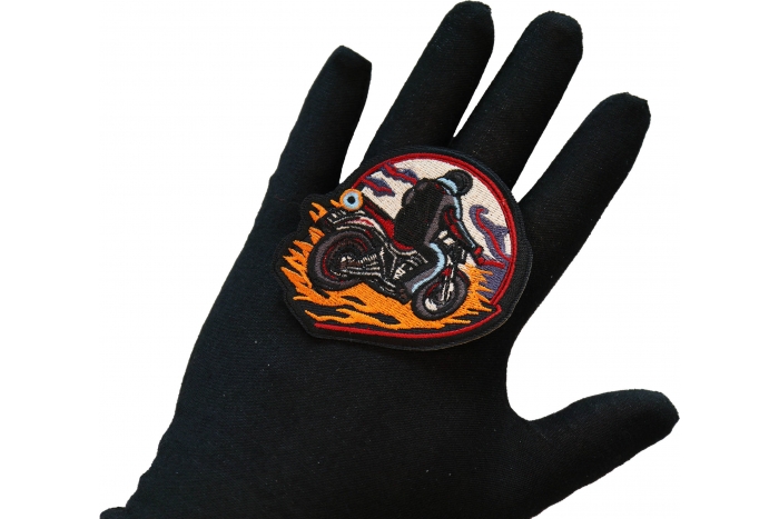 Motorcycle Biker Patch, Biker Vest Patches, Sew or Iron on Patch shown on hand for size comparison