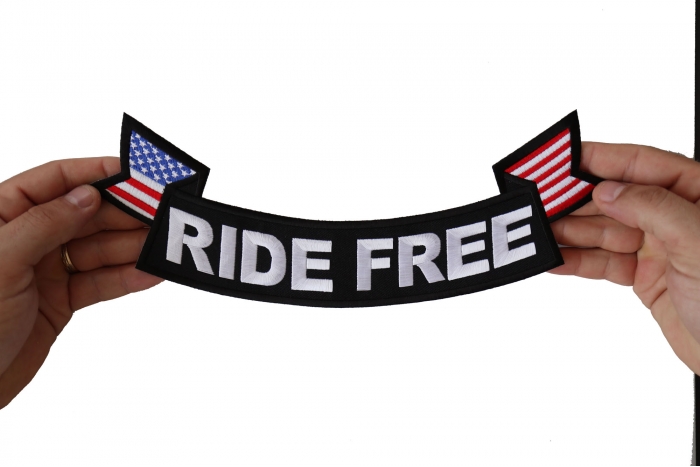 Ride Free Patch, Large Back Patches shown on hand for size comparison