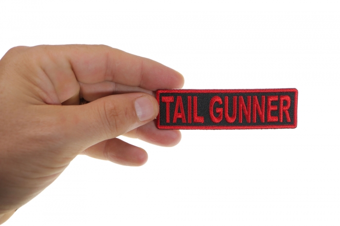 Tail Gunner Patch, Biker Saying Patches shown on hand for size comparison