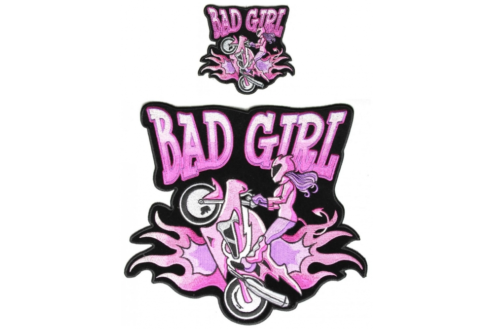 Bad Girl Patches 2 Piece Small and Large Lady Biker Patch Set