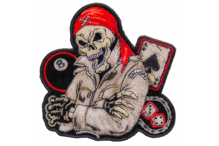 Biker Skull Dice 8 Ball and Ace of Spades Patch