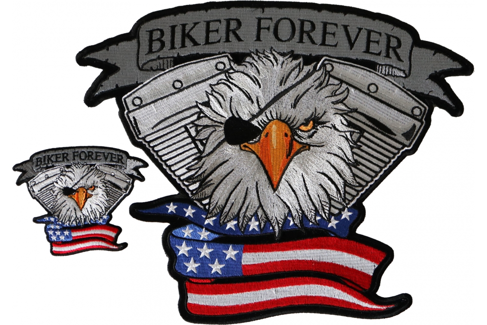 Biker Forever Eagle Patches Set of Large and Small