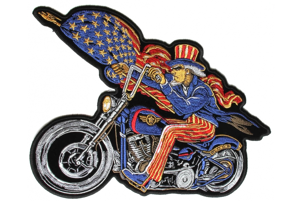 Biker Uncle Sam With American Flag Large Patch