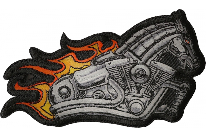 Iron Horse Motorcycle with Flames Biker Patch