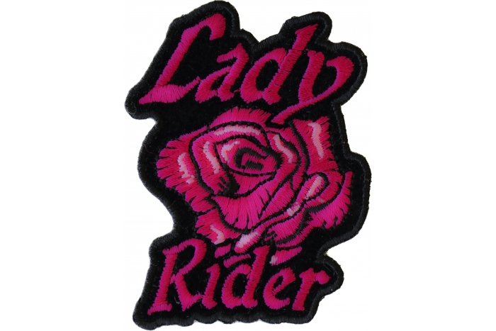 Lady Rider Pink Rose Iron on Biker Patch