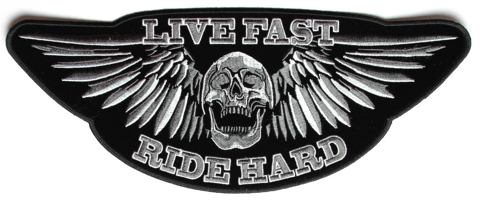 Live Fast Ride Hard Skull Large Biker Back Patch