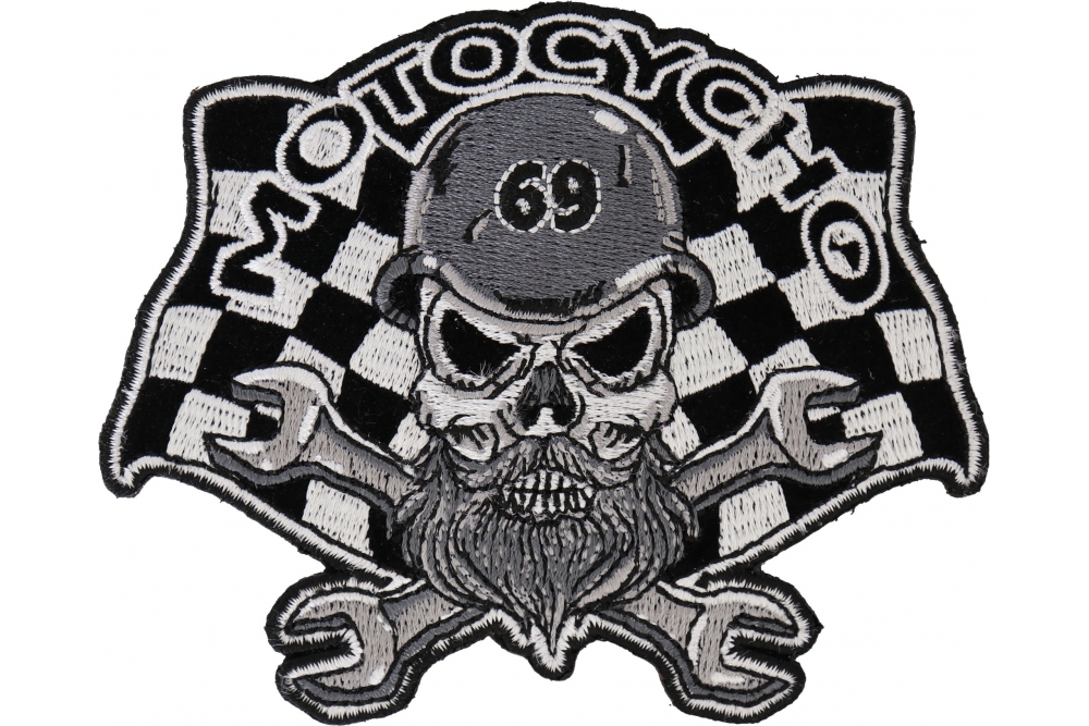 New Iron Cross 3 Skulls Flames Embroidered Motorcycle Biker Iron On Patch