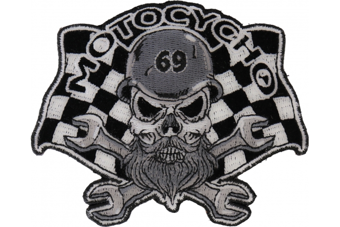 Motocycho 69 Skull, Checkered Flags and Wrenches Patch