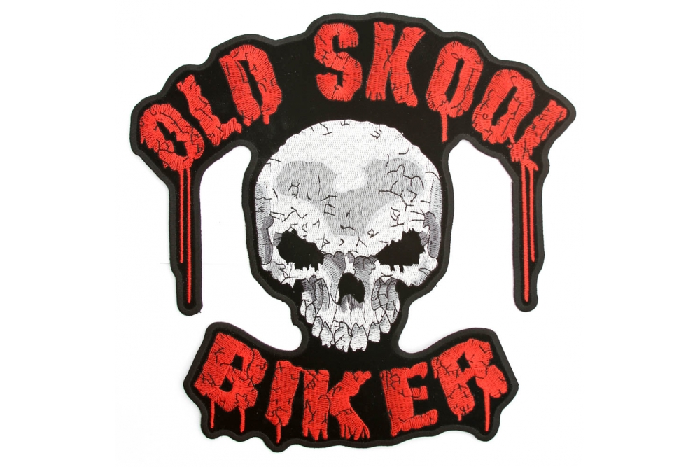 Old Skool Biker Skull Patch Large Back Patch