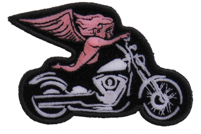 Pink Biker Angel On Motorcycle Patch