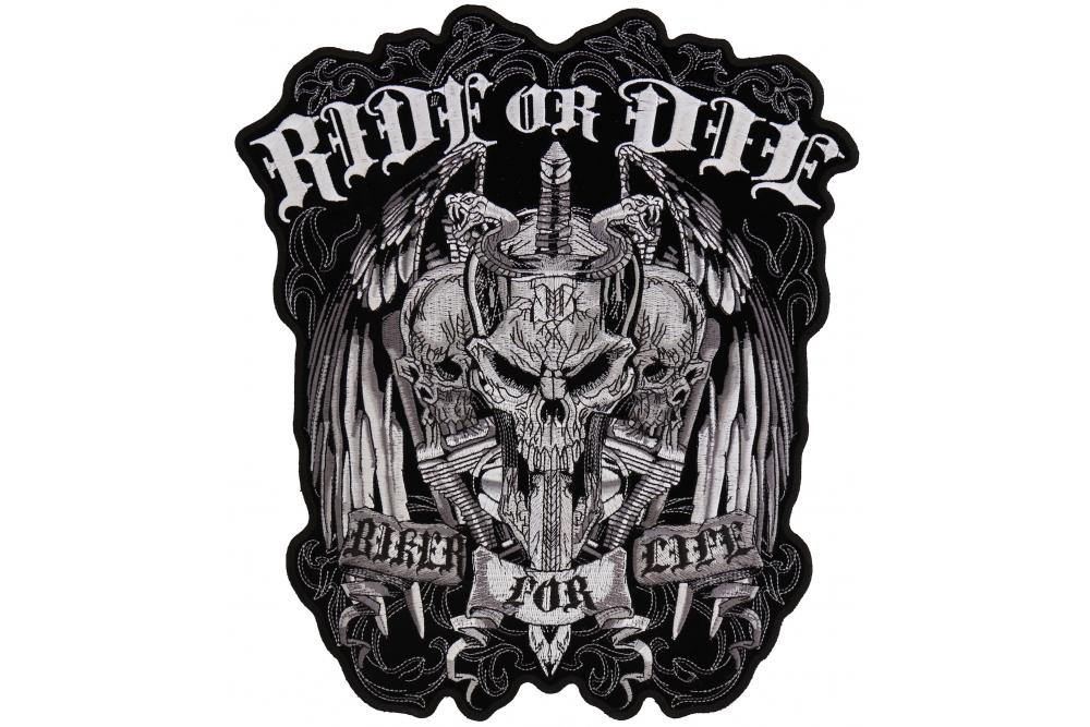 Ride or Die Biker For Life Skull Vest Patch Large
