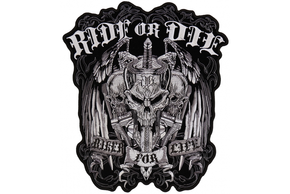 Ride or Die Biker For Life Skull Vest Patch Large
